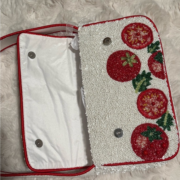 Tomato Embellished Shoulder Bag - Red and White - Picture 4 of 4